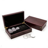 50PCS Coin Capsules Storage Box with Wooden Case Holder Collection Display Tool