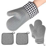 4Pcs Plaid Oven Mitts and Pot Holders for Cooking Baking Grilling