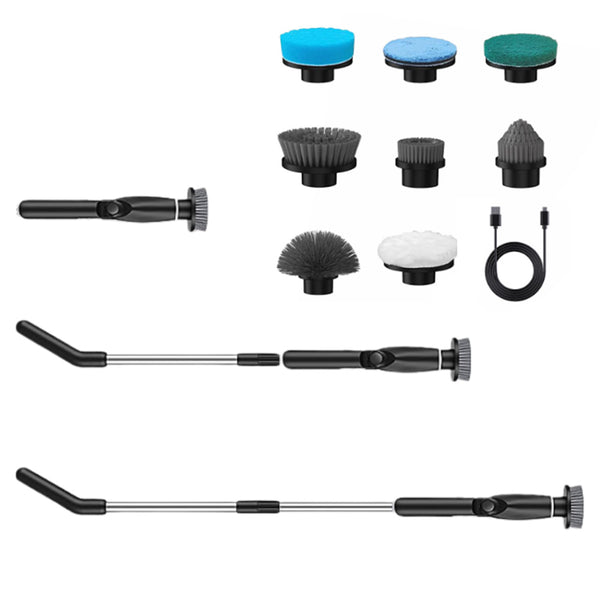 Long Handle Electric Spin Scrubber with 4 Adjustable Angles and 8 Brush Heads