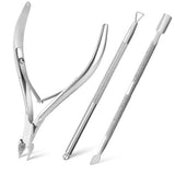 3 Piece Trimmer with Cuticle Pusher and Cutter for Fingernails and Toenails