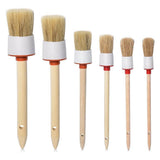 6Pcs Set Car Detailing Brush Boar Hair Brush Kit Wood Handle Wheels Leather Air Vents