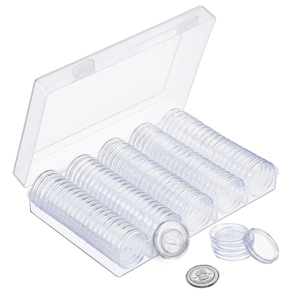 100 Pieces 30mm Coin Capsules Coin Holders Round Coin Protectors with Storage Organizer Box for Coin Collection Supplies