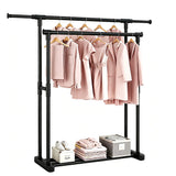Double Rods Clothes Rack Rolling Clothing Rack for Hanging Clothes Portable Wardrobe Rack