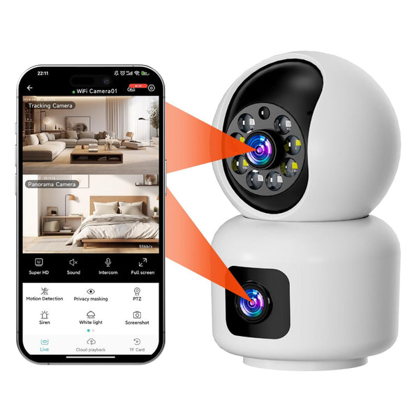 2.4GHz WiFi Security Camera Dual Lens HD Monitoring Camera with Color Night Vision