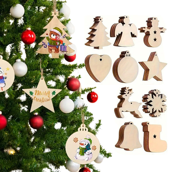 100Pcs Wooden Christmas Tree Decorations – Assorted Blank Shapes for Painting