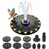 Solar Fountain Colorful Ring Lights with 8 Nozzles for Bird Bath Pond Pool Outdoor