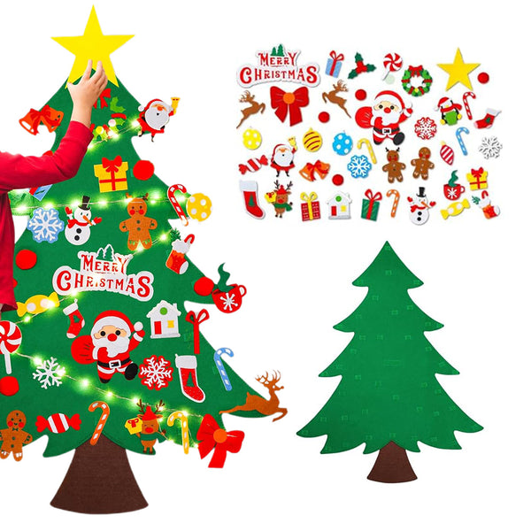 DIY Felt Christmas Tree Set – 41 Ornaments with LED String Lights for Kids