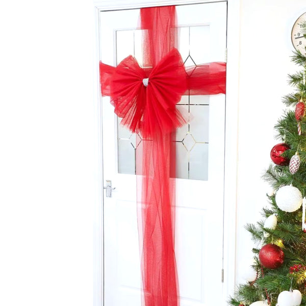Organza Red Bows for Christmas Decorations Perfect for Door Fireplace Stairs & Xmas Tree
