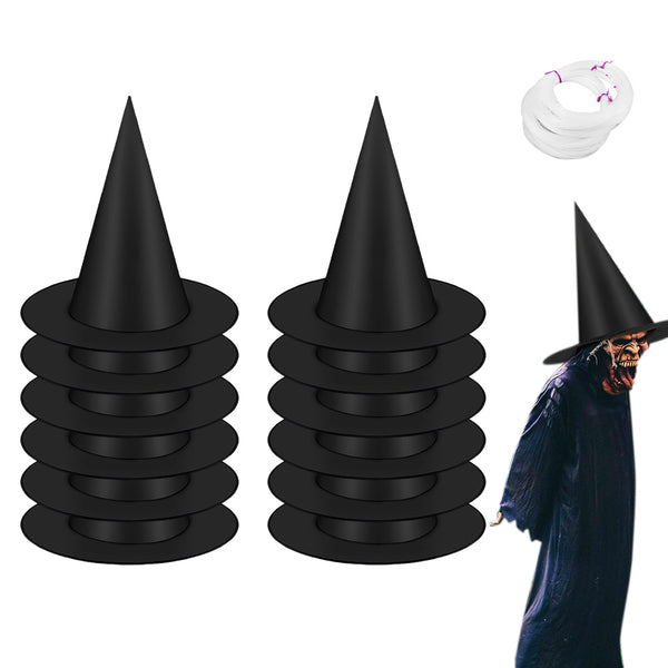 12Pcs Halloween Witch Hats – Wizard Costume Accessories with Nylon Rope