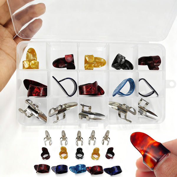 15PCS Finger Pick Set for Guitar – Includes 15-Grid Storage Case Box