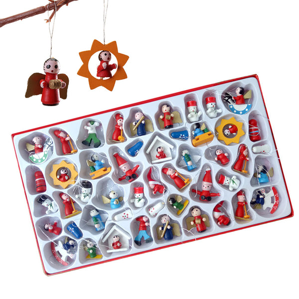 48pcs Wooden Christmas Tree Ornaments Set – Holiday Decoration