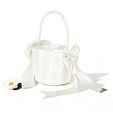 Wedding Flower Girl Basket – Pearl Handle with Bowknot Satin Ribbon