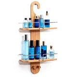 2 Tier Bamboo Shower Caddy with Drain Holes Hanging Bathroom Organizer