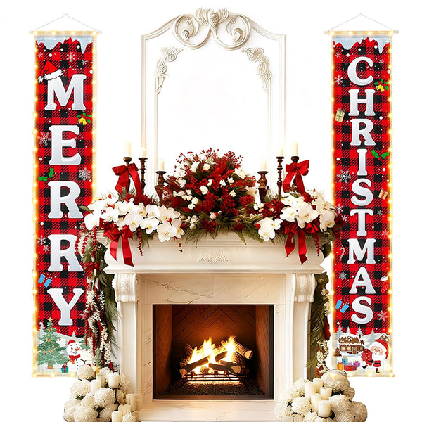 Festive Merry Christmas Door Banner with Hanging Rope Decoration