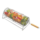 BBQ Grill Basket Stainless Steel Rotating with Stand Handle for Garden Camping