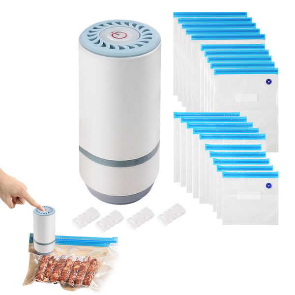 Electric Vacuum Sealer Set Handheld Vacuum Sealer with Reusable Vacuum Food Storage Bags and Sealing Clips
