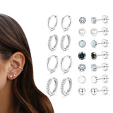 11Pairs Women’s Silver Hoop & Stud Earrings Hypoallergenic