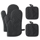 Cotton Silicone Oven Mitts with Pot Holders Set