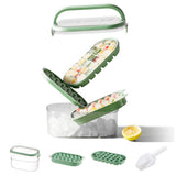 2-Tier Ice Cube Tray Mold with Press-Release Lid & Storage Box for Kitchen Fresh Green