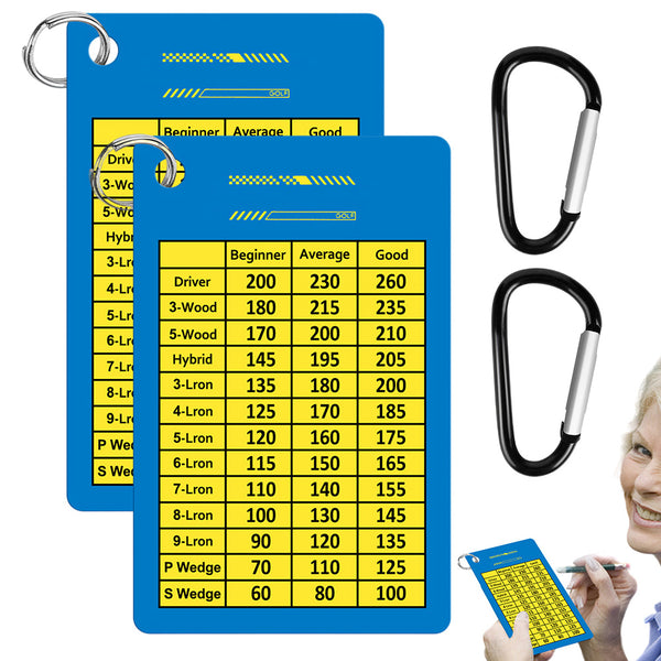 2 PCS Golf Club Range Chart Cards  Card Golf Score Cards Golf Club Distance Card with Clips
