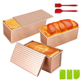 3Pcs Bread Pan with Lids Non-Stick Carbon Steel Pan with Brush and Scraper for Baking