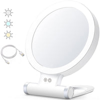 Double-Sided 1X/30X Magnifying Foldable Makeup Mirror with 3 Color Lights