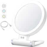 Double-Sided 1X/30X Magnifying Foldable Makeup Mirror with 3 Color Lights