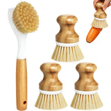 4 PCS Pot Cleaning Brush Set with Engineered Wood Handles for Cookware