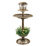 Bird Bath Feeder With Solar Power Light Garden Ornamental Birds Table Station