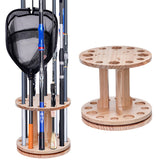 360 Rotating Wooden Fishing Rod Rack Floor Stand Holds 12 Rods