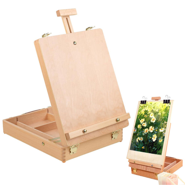 Portable Wooden Tabletop Easel Solid Wood Sketchbox for Painting Art Drawing