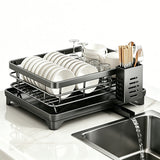 Black Kitchen Sink Dish Rack Cup Plates Drying Drainer Basket Rack Storage