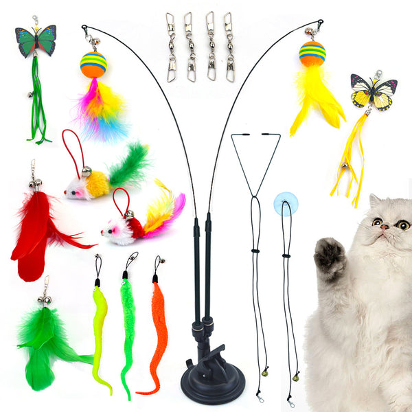 20Pcs Set Interactive Cat Feather Toys Pet Teaser Play Chase Kit