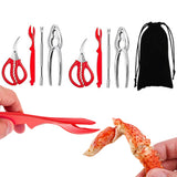 9Pcs Seafood Cracker Tool Set with Stainless Steel Forks Plastic Forks Cracker Scissors and Pouch