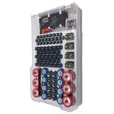 93 Slot Battery Storage Organiser Holder with Tester-Battery Caddy Rack Case Box