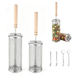 2 PCS Stainless Steel Rolling Grill Baskets with Engineered Wood Handles