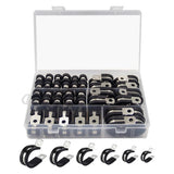 52 PCS Stainless Steel P Clip Hose Pipe Clamp 6 Sizes Rubber Lined clamps with Storage Case