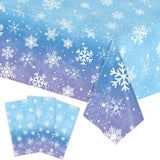 3Pcs Snowflake Tablecloth Blue & Purple Disposable Winter Table Cover for Xmas