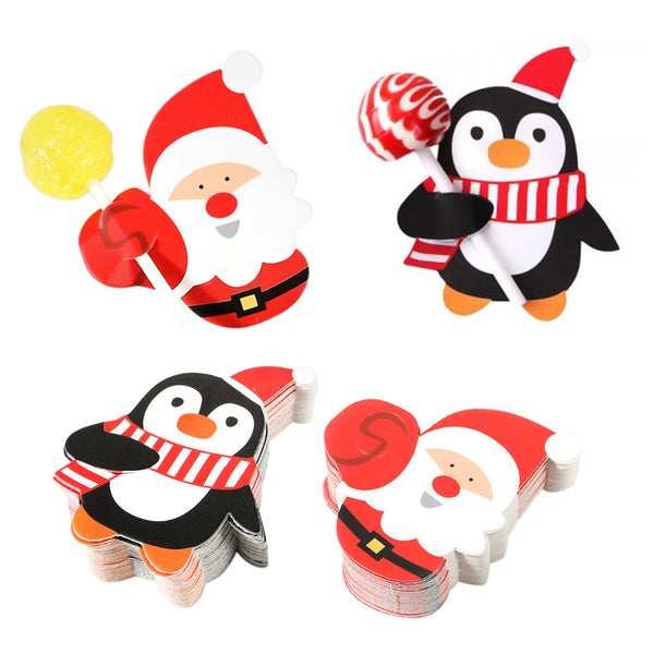 100PCS Christmas Party Lollipop Holders – Santa Claus Candy Paper Card Decorations