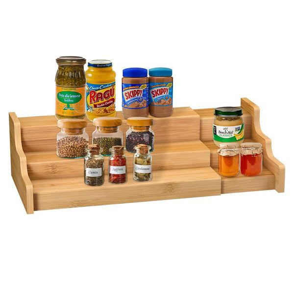 3-Tier Spice Rack Bamboo Expandable Display Shelf Kitchen Cabinet Organizer