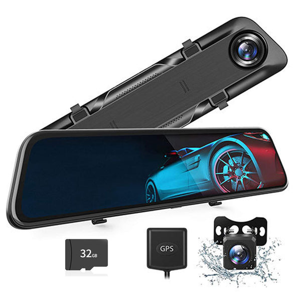 12" 4K Streaming Rearview Mirror Dash Cam with Dual Lens & Night Vision