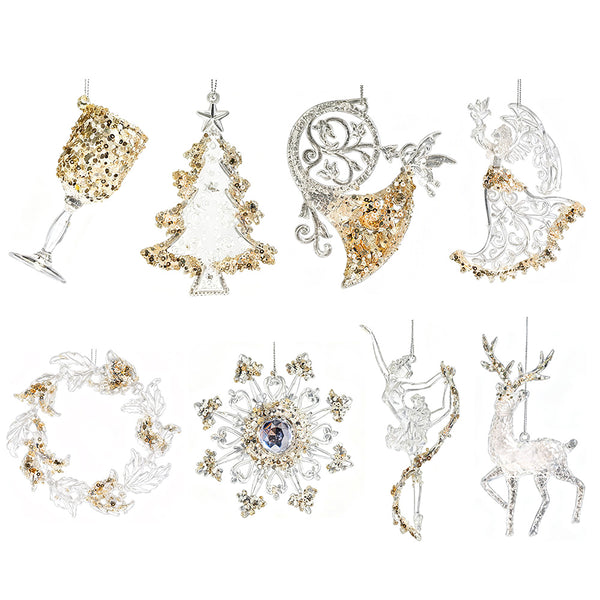 8PCS Christmas Acrylic Snowflake Hanging Ornaments Xmas Tree Decoration Pendants