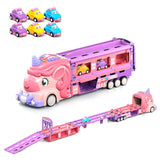 Unicorn Car Toys with Foldable Race Track and 6 Princess Cars for Girls
