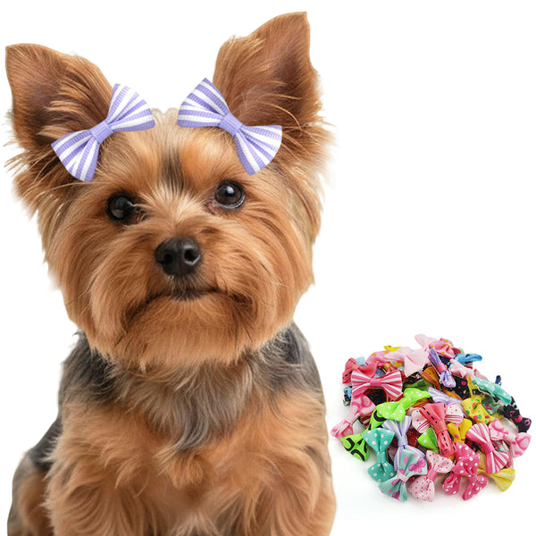 60PCS Pet Bowknot Hair Bows with Clips for Pet Grooming and Decoration