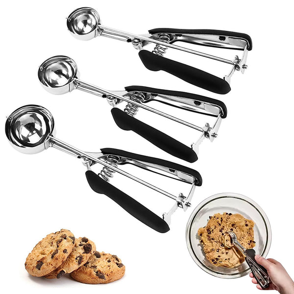 3Pcs Set Cookie Scoop Set Stainless Steel Cookie Dough Scoop Ice Cream Scoop
