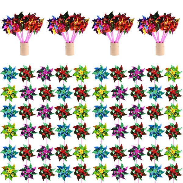 100Pcs Rainbow Plastic Windmill Pinwheels DIY for Garden Party Decoration