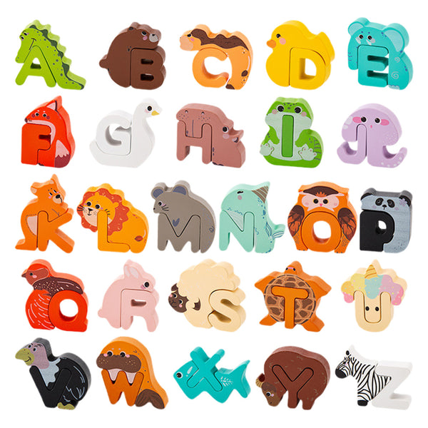 Wooden Alphabet Animal Puzzles – Matching Game Educational Toys for Kids