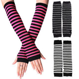 3 Pairs Long Fingerless Gloves Gloves Arm Cover Striped Cotton Wrist Sleeves Arm Warmer
