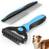 Pet Grooming Combo  Blue Deshedding Brush with Metal Comb for Cats and Dogs