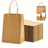 50 PCS Brown Kraft Paper Gift Shopping Bags with Handles for DIY